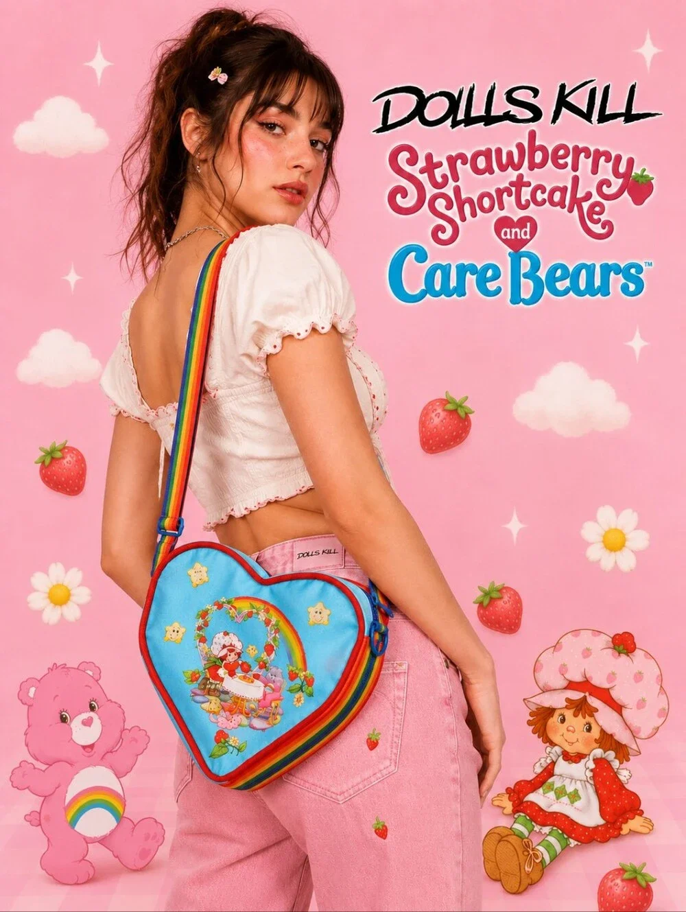 Dolls Kill Strawberry Shortcake and Care Bears Crossbody Heart Bag - Picture 6 of 10